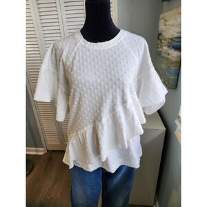 John Paul Richard Fever Peplum Top size Medium White Ruffle Swiss Dot NWT
